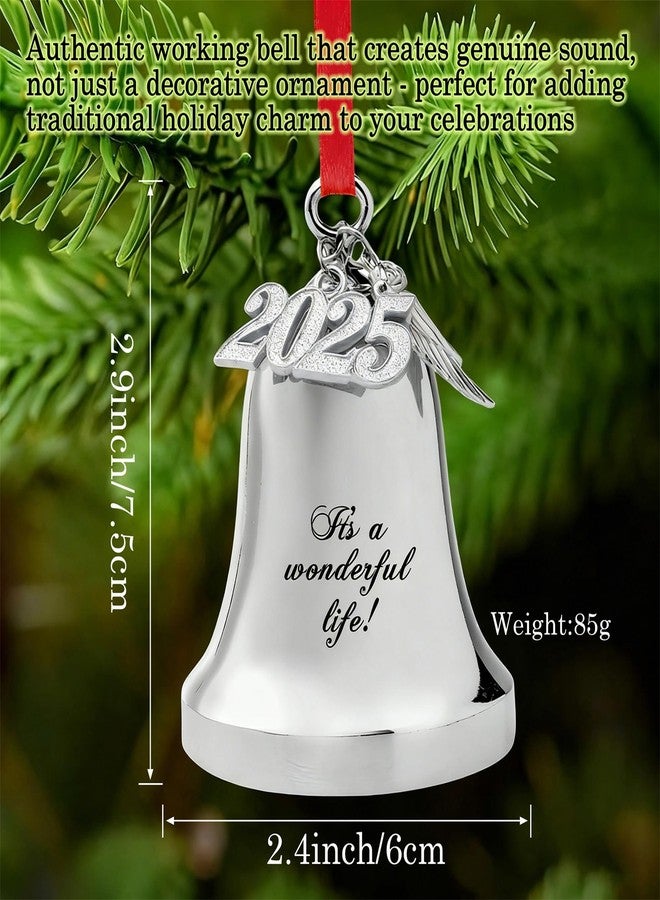 JUPPE 2025 Silver Engraved It's A Wonderful Life Christmas Bell Ornaments for Christmas Tree Wedding Anniversary Decoration Pendants with Angel Wings (Silver Bell) - Image 2